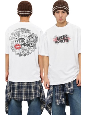 Fuddy Moda Unisex Arctic Monkeys Şarkı Isimleri Sırt Baskılı Tişört, Oversize Rock Band Temalı Tshirt