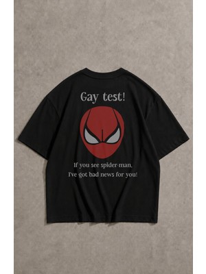 Fuddy Moda Unisex Gay Test Sırt Baskılı Tişört, Oversize Komik Şaka Temalı Tshirt