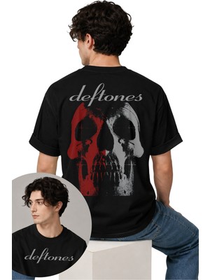 Fuddy Moda Unisex Deftones Skull Sırt Baskılı Tişört, Oversize Rock Band Temalı Tshirt