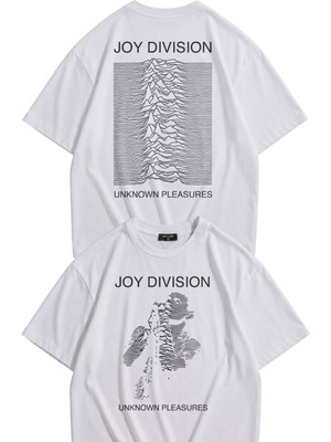 Fuddy Moda Unisex Joy Division Unknown Pleasures Sırt Baskılı Tişört, Oversize Rock Band Temalı Tshirt