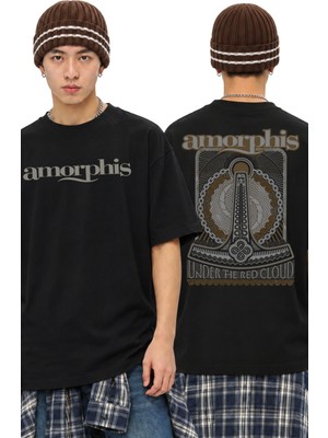 Fuddy Moda Unisex Amorphis Under The Red Cloud Sırt Baskılı Tişört, Oversize Rock Band Temalı Tshirt