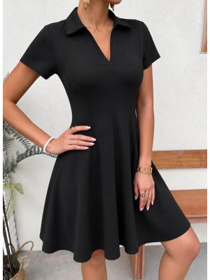 Palmira Demir Kadın Kısa Kollu V Yakalı Kısa Modal Elbise - Siyah / 2xl-3xl
