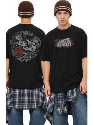Fuddy Moda Unisex Arctic Monkeys Şarkı Isimleri Sırt Baskılı Tişört, Oversize Rock Band Temalı Tshirt