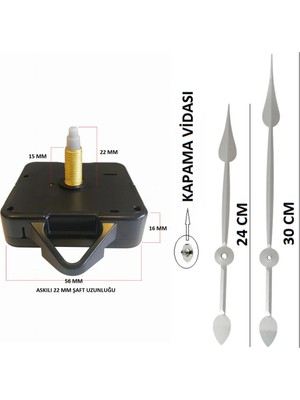 St. Morritz Sessiz Duvar Saati Mekanizması Qurtz Askılı 22 mm Şaft (60 cm -80 cm Saatler Için Uygundur)