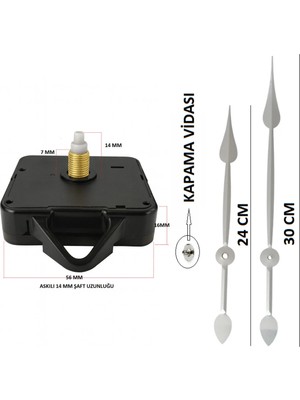 Empressco Sessiz Duvar Saati Mekanizması Qurtz Askılı 14 mm Şaft (60 cm -80 cm Saatler Için Uygundur)