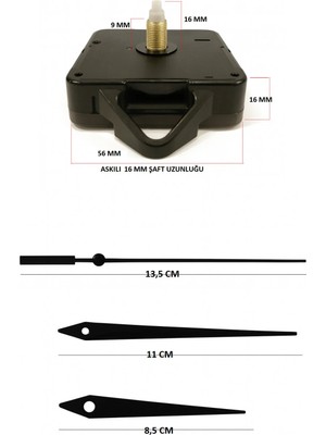 St. Morritz Saat Mekanizması,quartz Akar Sessiz Duvar Saati Mekanizması 16 mm ve Seti (Akrep,yelkovan,saniye)