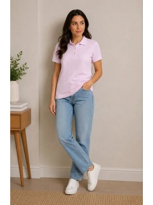 Palmira Demir Polo Yaka Pike Kumaş Düğmeli Basic Tişört Günlük Rahat - Pembe - Pembe / L