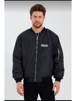 Palmira Demir Unisex Uzun Kol Baskılı Bomber Ceket - Siyah - Siyah / L