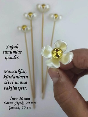 Tasarı Mağazası 5 Adet 15 cm Dekoratif Gold Lüks Incili Lotus Çiçek Çubuklu Boncuk 20 mm