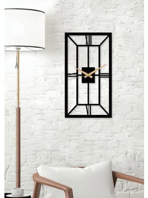 Empressco Tetragonal / Dikdörtgen Metal Siyah Duvar Saati - Ev / Ofis Saati - Hediye Saat 50 x 28 cm