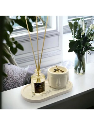 Empressco Beyaz Renk Kokulu Mum Dekoratif ve Amber Bambu Set Stant Hediye