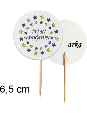 Tasarı Mağazası 10 Adet Dekoratif Lacivert Yıldızlı Iyiki Doğdun Baskılı Pasta Kürdanı 6,5 cm -3