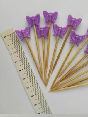 Tasarı Mağazası 25 Adet Dekoratif Orta Mor Kelebek Boncuklu Kokteyl Kürdanı 6,5 cm - Kelebekli Pasta Kürdanı
