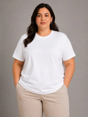 Palmira Demir Battal Big Size Basic Tişört Bisiklet Yaka Rahat Kalıp T-Shirt - Beyaz - Beyaz / 2xl