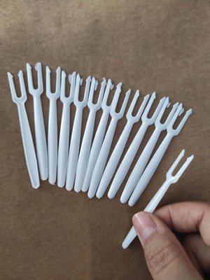 Tasarı Mağazası 100 Adet Plastik Cips Kürdanı 8 cm - Mini Meyve Cips Çatalı - Beyaz-Gri-Krem