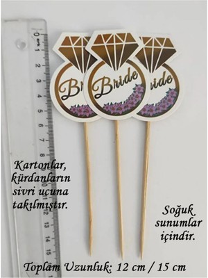 Tasarı Mağazası 10 Adet 9 cm Dekoratif Karton Bride Baskılı Pasta Kürdanı Bekarlığa Veda Kürdan