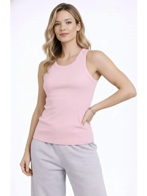 Palmira Demir Fitilli Atlet Sıfır Yaka Slim Fit Arka Baskılı Spor Atlet - Pembe - Pembe / S