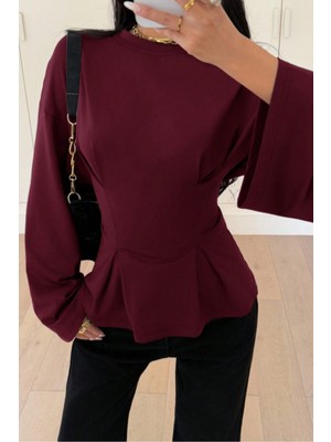 Cool Tarz Kadın Pilet Bel Oturtmalı Peplum Detaylı Uzun Kollu Bluz