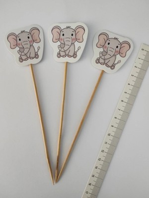 Tasarı Mağazası 15 cm Uzun Kürdan - 10 Adet Dekoratif Karton Sevimli Fil Şeklinde Pasta Kürdanı