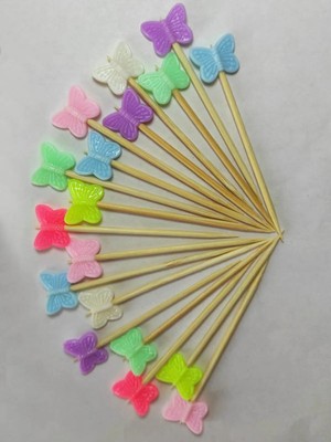 Tasarı Mağazası 25 Adet Dekoratif Küçük Kelebekli Pasta Kürdanı 6,5 cm Karışık Renk - Kelebek 10 mm