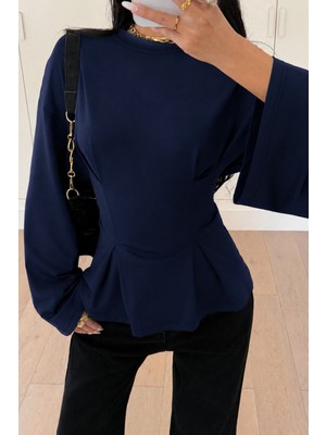Cool Tarz Kadın Pilet Bel Oturtmalı Peplum Detaylı Uzun Kollu Bluz