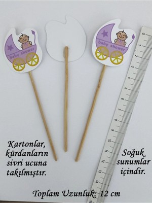 Tasarı Mağazası 10 Adet 9 cm Dekoratif Lila Karton Bebek Pusetli Baby Shower Baskılı Pasta Kürdanı