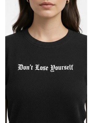 Palmira Demir Wafıl Kumaş Tişört Regular Kalıp Bisiklet Yaka Baskılı Günlük Basic T-Shirt - Siyah - Siyah / L