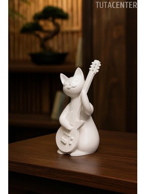 Empressco Gitar Çalan Kedi Biblo Modern Biblo 15CM Plastik ( Rockstar Kedi Biblo )
