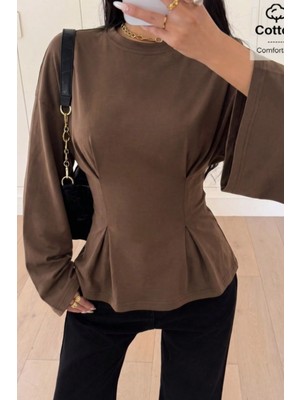 Cool Tarz Kadın Pilet Bel Oturtmalı Peplum Detaylı Uzun Kollu Bluz