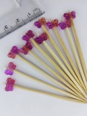 Tasarı Mağazası 25 Adet Dekoratif Mini Pembe Kelebek Boncuklu Pasta Kürdanı 6,5 cm - Kelebek 6mm