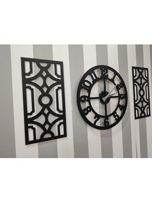 Empressco Time Collection 3 Parça Fero Latin Rakamlı Dekoratif Duvar Saati (Siyah)