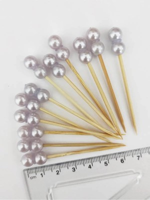 Tasarı Mağazası 100 Adet Dekoratif Uçuk Lila Çift Inci Boncuklu Pasta Kürdanı 6,5 cm - Inci 7 mm