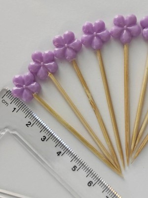 Tasarı Mağazası 20 Adet Mor Papatya Boncuklu Pasta Kürdanı 6,5 cm - Çiçekli Kokteyl Kürdanı