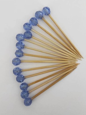 Tasarı Mağazası 50 Adet Dekoratif Bebe Mavisi Yuvarlak Boncuklu Pasta Kürdanı 6,5 Cm- Dünya Boncuk 8 mm