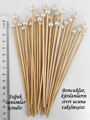 Tasarı Mağazası 15 cm Uzun Kürdan - 10 Adet Dekoratif Krem Küçük Incili Kokteyl Karıştırıcı Inci 7 mm