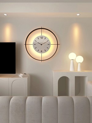Empressco Xxl (65X65CM) - Çiftçember - Siyah -Beyaz Göbek - Pilli Led- Modern Metal Duvar Saati