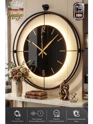 Empressco Büyük Boy Laviento Siyah (Siyah Cam) Modern Dekoratif Metal Cam Ayna Duvar Saati
