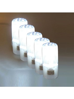 Empressco Kısa LED Gece Lambası 0,5W Tasarruflu Işıklı Fişli Düğmeli 5 Adet Beyaz