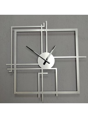 Empressco Kare Querencia Metal Gümüş / Silver Duvar Saati - Ev / Ofis Saati - Hediye Saat 60 x 60 cm