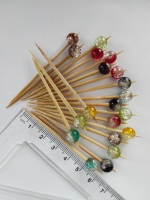 Tasarı Mağazası 50 Adet Dekoratif Renkli Parıltılı Cici Top Boncuklu Pasta Kürdanı 6,5 cm - Yılbaşı Kürdanı