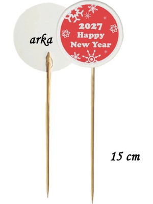 Tasarı Mağazası 15 cm Uzun Kürdan - 10 Adet Dekoratif 2027 Happy New Year Baskılı Kürdan-1 - Yılbaşı Kürdan