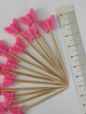 Tasarı Mağazası 25 Adet Dekoratif Orta Fuşya Kelebek Boncuklu Kokteyl Kürdanı 6,5 cm - Kelebekli Pasta Kürdanı