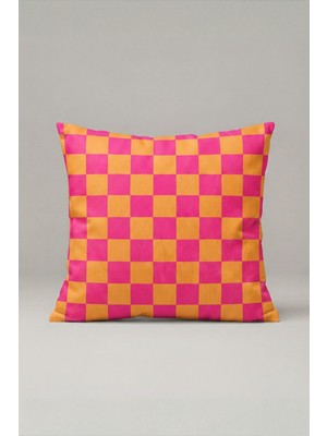Empressco Fuşya Turuncu Dama Desenli Kırlent Kılıfı 161 – Candy Checker Tasarım 45X45 cm