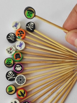 Tasarı Mağazası 50 Adet Cadılar Bayramı Fimo Boncuklu Pasta Kürdanı 6,5 cm - Halloween Kürdanı