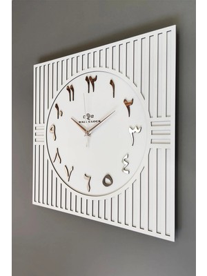 Empressco Kare Çizgi Desenli Arapça Rakam Dekoratif Beyaz & Gümüş Duvar Saati 50X50CM