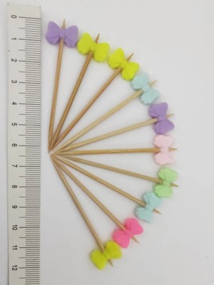Tasarı Mağazası 25 Adet Dekoratif Renkli Fiyonk Boncuklu Pasta Kürdanı 6,5 cm - Fiyonk 10 mm