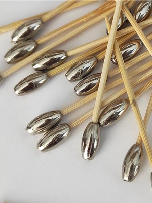 Tasarı Mağazası 50 Adet Dekoratif Gümüş Oval Arpa Boncuklu Pasta Kürdanı 6,5 cm - Inci 6X12 mm