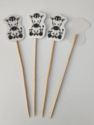 Tasarı Mağazası 15 cm Uzun Kürdan - 10 Adet Dekoratif Karton Sevimli Zebra Şeklinde Pasta Kürdanı