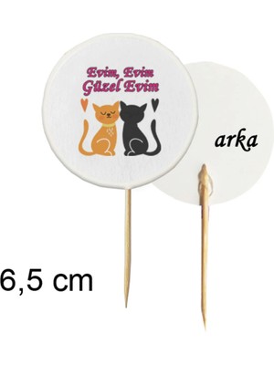 Tasarı Mağazası 10 Adet Kedili Evim Evim Güzel Evim Baskılı Sunum Kürdanı 6,5 cm -1