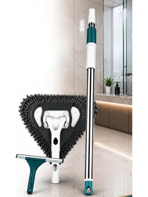 Happy Trend Jouis 3’ü 1 Arada Tak-Çıkar Camçekli Üçgen Mop Seti - Teleskopik Ayarlanabilir Saplı (80-125 Cm), Mikrofiber Temizleme Başlıklı Cam, Fayans, Duvar, Ayna ve Duşakabin Temizleyici Paspas
